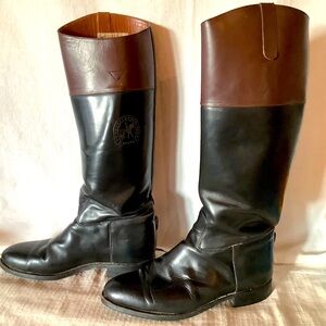 Fine Leather Tall Two-Tone Black and Brown Equestrian Riding Boots. Sz 41/10.5